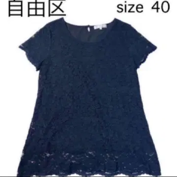 [ size 40 ] 자유구 레이스 블라우스 꽃무늬 네이비
