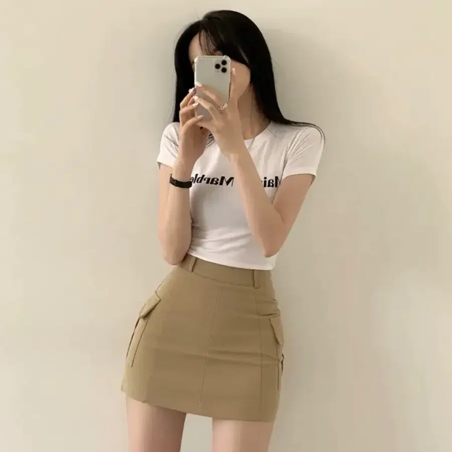 하이웨스트 포켓 카고 미니스커트 베이지