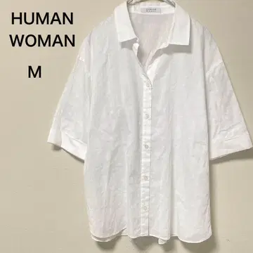 HUMAN WOMAN 반팔 셔츠 블라우스 M 여성용 코튼 화이트