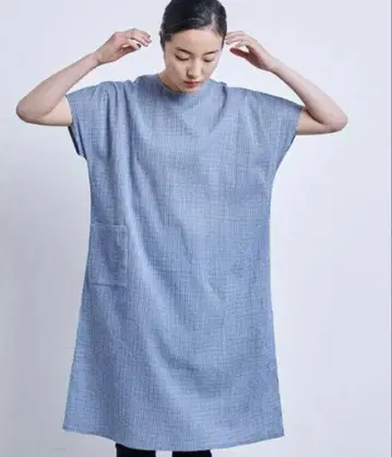 나카가와 마사시치 상점 깅엄 체크 코튼 원피스 네이비 x 화이트 타카시마 치지미 일본제