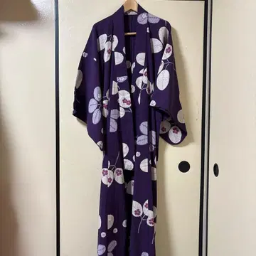 유카타 나데마츠안 보라색 양류 크레이프 원단