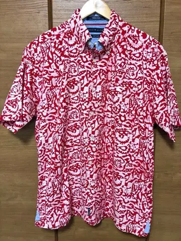 TOMMY HILFIGER 올 패턴 반팔 셔츠 빨간색 L hand dyed