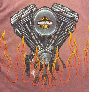 Harley-Davidson V2 Engine Flame 90s 티셔츠