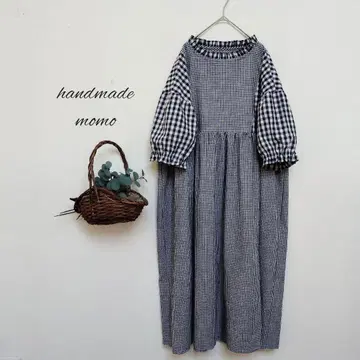 handmade 체크 프릴 원피스 free 다크 네이비