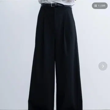 SINSS 2턱 와이드 스트레이트 스트라이프 슬랙스 블랙 M