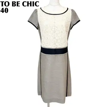 [새상품급] TO BE CHIC 반팔 절개 원피스 40 화이트 그레이 꽃무늬 레이스