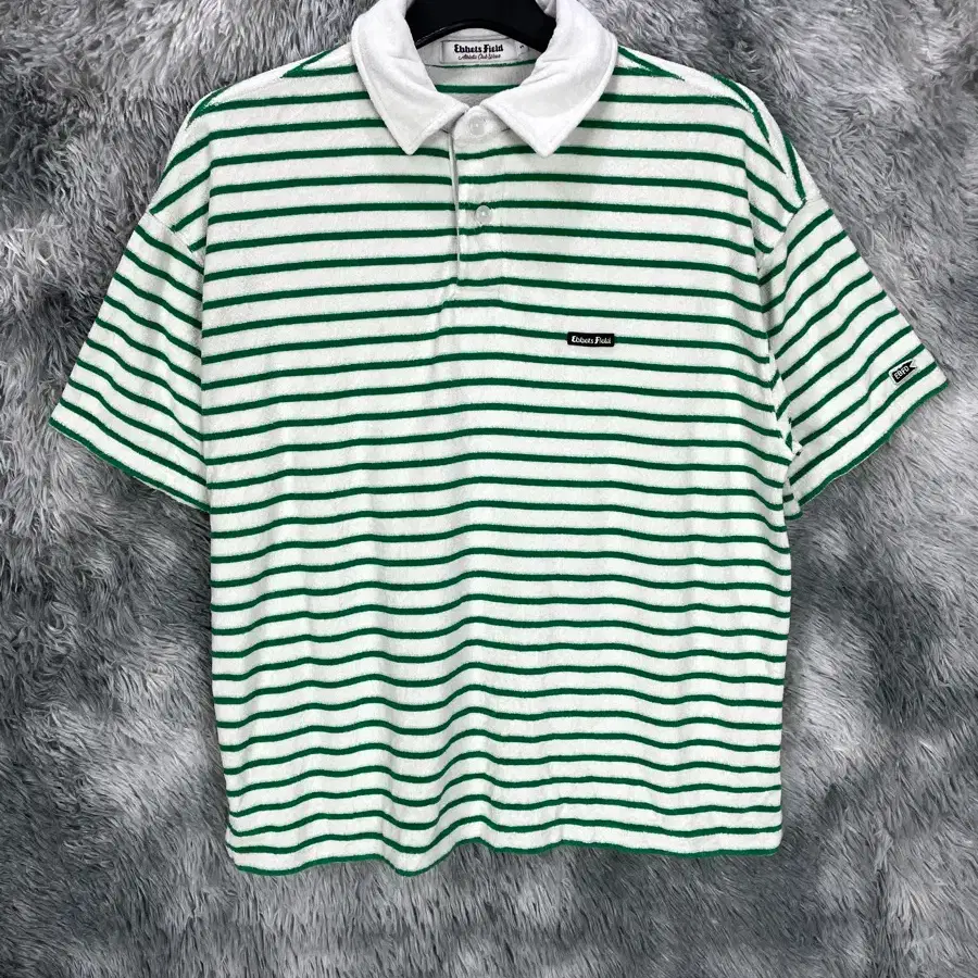 Ebbets Field 그린 스트라이프 테리 카라 반팔 티셔츠y 6472