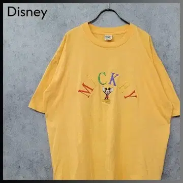 구제 의류 90s USA제 디즈니 미키마우스 자수 티셔츠 오렌지 L