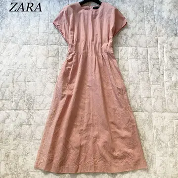 ZARA 플리츠 미디 원피스 린넨 코튼 핑크 허리턱