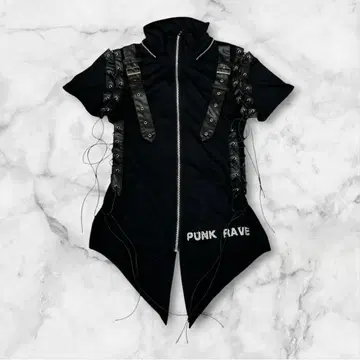 PUNK RAVE 기믹 상의 레이스업 지퍼 스컬 Y2K