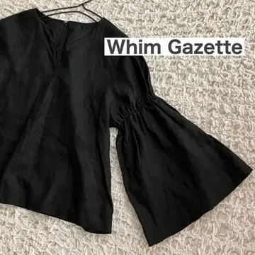 Whim Gazette 린넨 소매 셔링 플레어 블라우스 블랙
