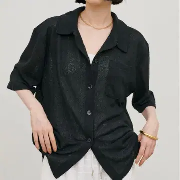 새상품 [ LARUTA ] 라루타 니트소 반팔 셔츠 폴로니트 블랙 프론트 오픈 겉옷