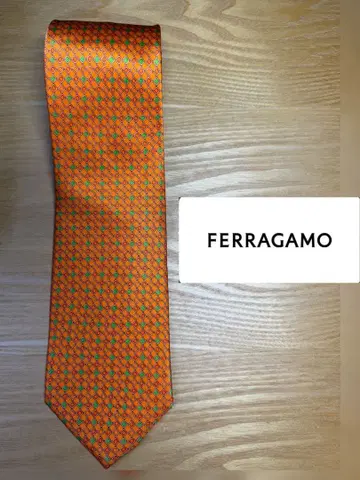 새상품급 Salvatore Ferragamo 넥타이 오렌지 올 패턴