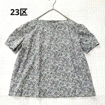 23구 블라우스 꽃무늬 반팔 온워드 블루 일본제
