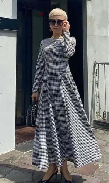 JENNE 깅엄 체크 롱 원피스