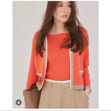 [ 새상품급 ] Jusglitty 배색 V넥 가디건 앙상블 오렌지