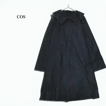 코스 긴팔 데님 원피스 카라 부착 면 100% 인디고 캐주얼 루즈핏