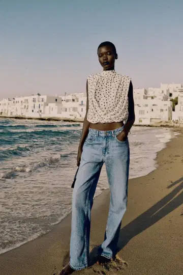 ZARA 자라 드레이프 벌룬 도트 상의