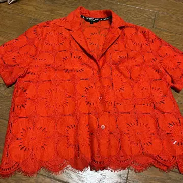 Desigual 데시구알 반팔 셔츠 오렌지 꽃무늬 레이스 L