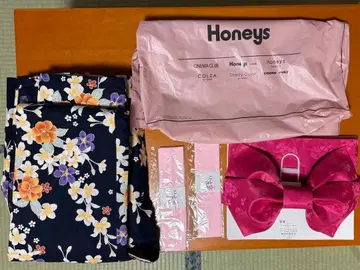 Honeys 유카타 오비 세트 꽃무늬 네이비 컬러