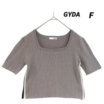 새상품급 GYDA 리브 니트 반팔 스퀘어 넥 F 사이드 배색 숏 기장