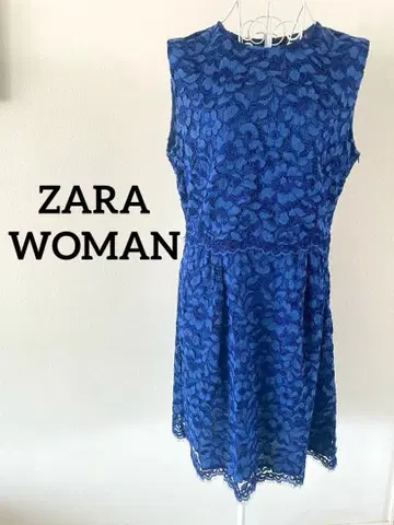 [ ZARA WOMAN ] 전체 레이스 슬리브리스 원피스 블루 L 모로코 제조