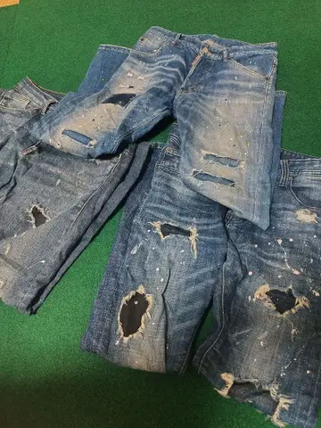 남성용 데님 3개 세트 페인트 크러쉬 데미지 가공 ZARA 디스퀘어드