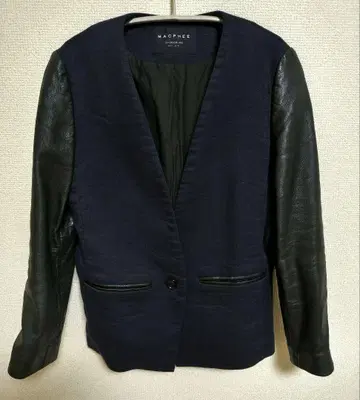MACPHEE 노카라 자켓 가죽 절개 네이비