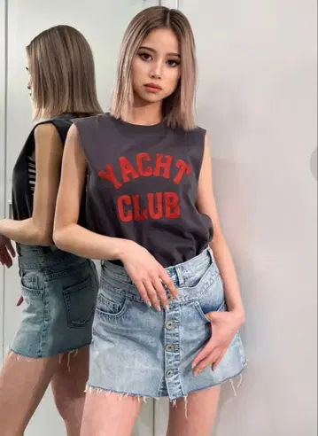 GYDA 레이어드 디자인 스커트 라이크 데님 숏팬츠