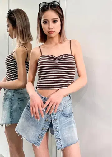 GYDA 레이어드 디자인 스커트 라이크 데님 숏팬츠