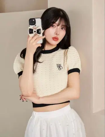 Darich 백리본 퍼프 숄 니트탑