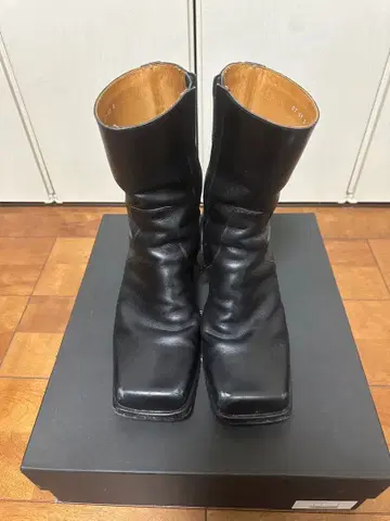 Johnlawrencesullivan 남성용 가죽 스퀘어토 부츠