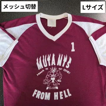 MUTANTS FROM HELL V넥 L 상당 메쉬 절개 티셔츠