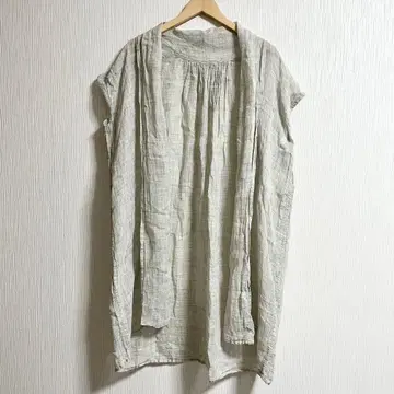 나카가와 마사시치 상점 린넨 마 소재의 가야 직물 린넨 롱 가디건 베스트 겉옷