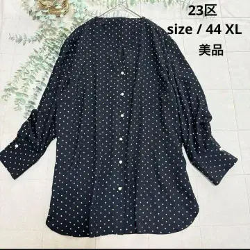 [23구] 44 XL 블라우스 펄 장식 빅 V넥