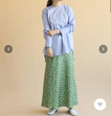 IENA 크루넥 셔츠 블라우스 긴팔 블루 코튼