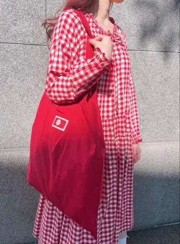 [ 가격 인하 ] 핑크하우스 빨흰 깅엄 체크 긴팔 원피스