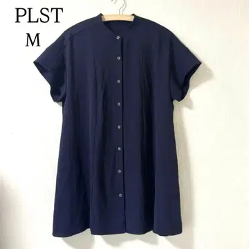 PLST 플라스테 조젯 백 플리츠 블라우스 M 네이비