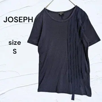 JOSEPH 네이비 실크 혼방 프린지 스티치 디자인 T셔츠 S