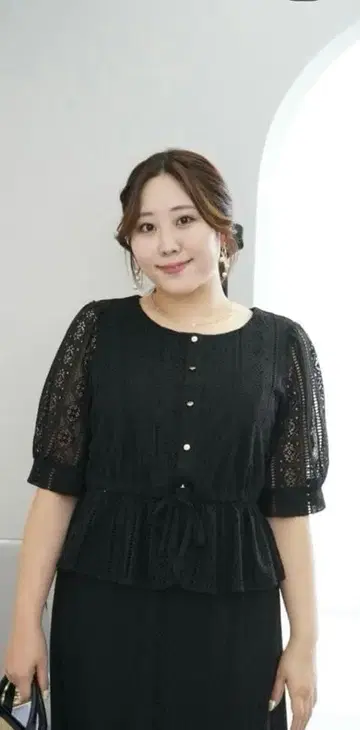 시마무라 Runa 콜라보 레이스 상의 스커트 세트 중 블랙 LL
