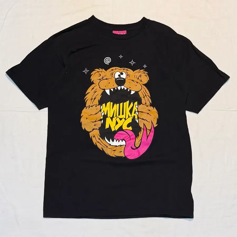 Mishka 곰 프린팅 반팔 티셔츠 블랙