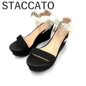 스타카토 STACCATO 스트랩 샌들 웨지솔 통굽 블랙 화이트