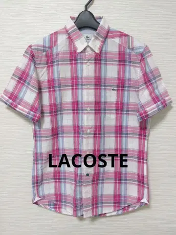 새상품급 LACOSTE 라코스테 반팔 체크 셔츠 핑크