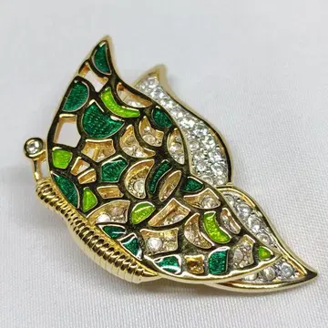 SWAROVSKI 나비 버터플라이 에나멜 큐빅 브로치 골드