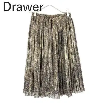 드로어 Drawer 플리츠 스커트 골드 라메 패턴 광택 얇은 소재