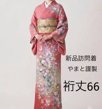 새상품 순수 실크 호몬기 크레이프 원단 꽃과 새 문양 야마토 제작 1 (검은색 토메소데, 츠무기, 후쿠로 오비 등도 판매 중)