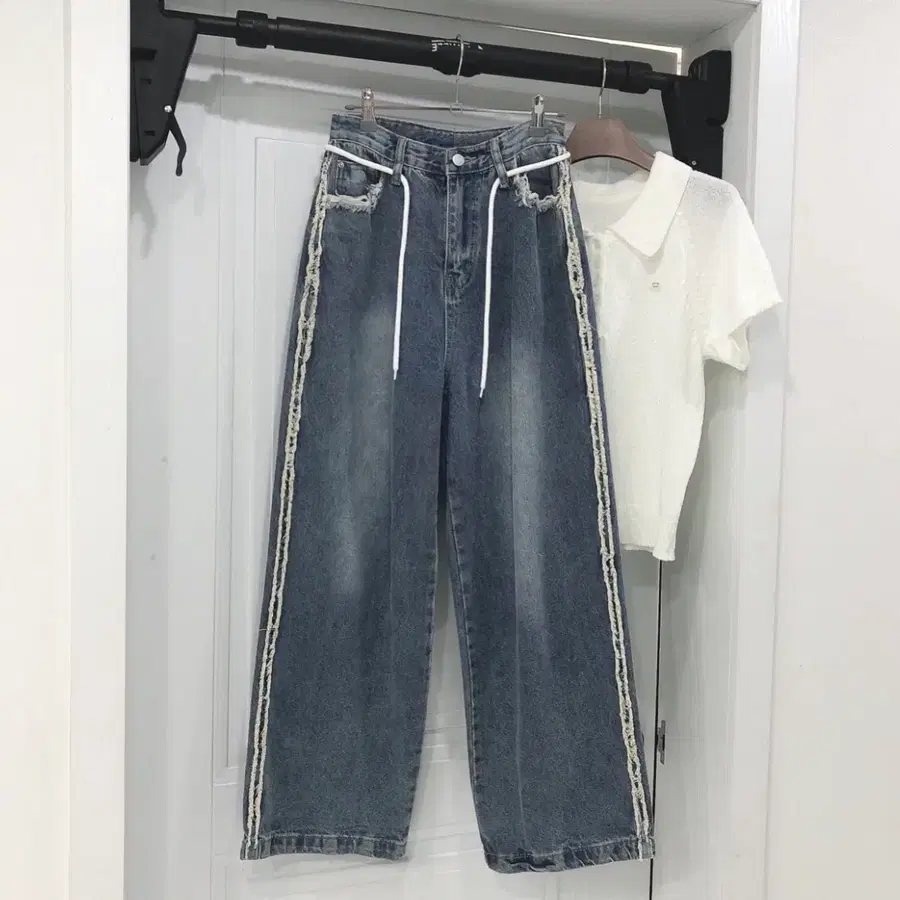 스트링 세트 와이드 데님 팬츠(S)