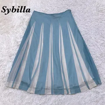 [ 새상품급 ] Sybilla 롱 기장 스커트 플레어 L 스카이블루 올 패턴