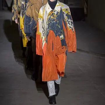 [ 18AW ] DRIES VAN NOTEN 마블 프린트 코트 오렌지