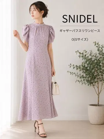 SNIDEL 개더 퍼프 슬리브 원피스 0 S 사이즈 도트 롱